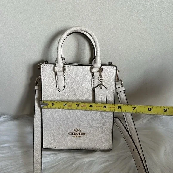 Coach North South Mini Tote Chalk White Pebbled Leather Crossbody Bag Gold Logo - Picture 7 of 9